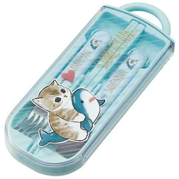 SKATER 日本製兒童抗菌餐具3件套 可愛時尚貓貓/鯊魚