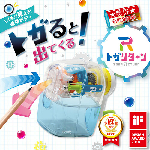 日本SONIC．TOGA RETURN 自動退筆手動削鉛筆機  透明 EK4297