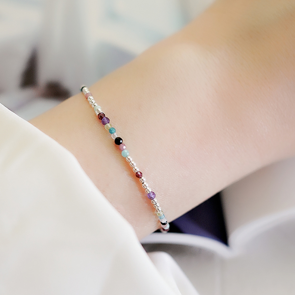 藍星花園純銀手鍊(彩色天然石)/SB065|天然水晶 七脈輪 女生手鏈 細緻 聖誕禮物 新年禮盒