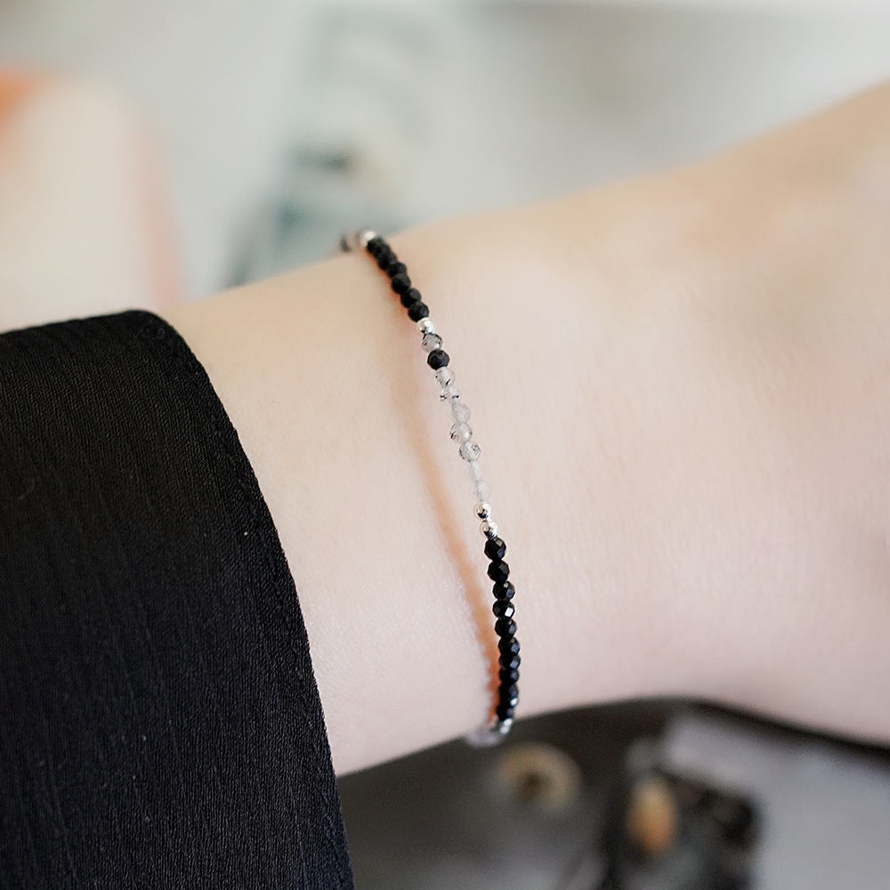 法蘭西黑騎士純銀手鍊(黑瑪瑙/黑髮晶)/SB064|天然水晶 海底輪 個性手鏈 女生禮物