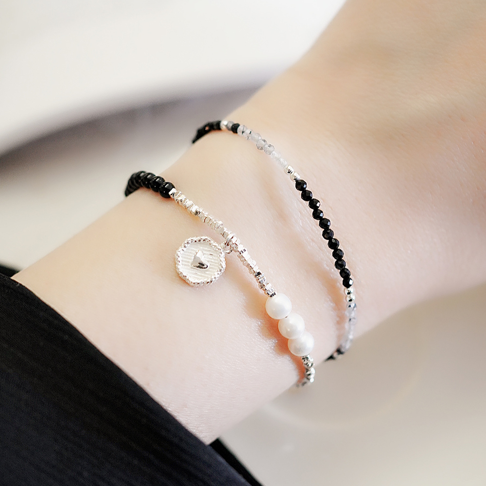 摩卡與書的下午純銀手鍊(黑瑪瑙/珍珠)/SB066|925銀碎片 女生手鏈 情人節禮物 畢業禮物 七夕