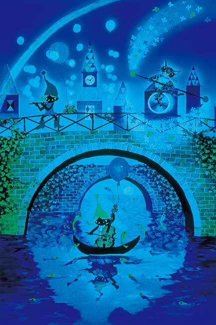 藤城清治-雨後晴空中揮灑音符雨 (夜光)