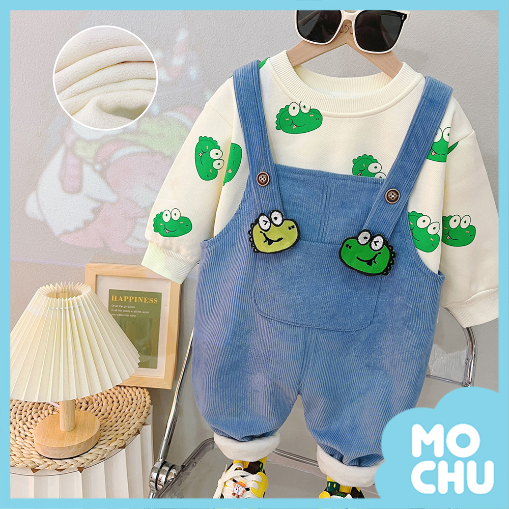 大頭動物加絨吊帶褲套裝(三色)