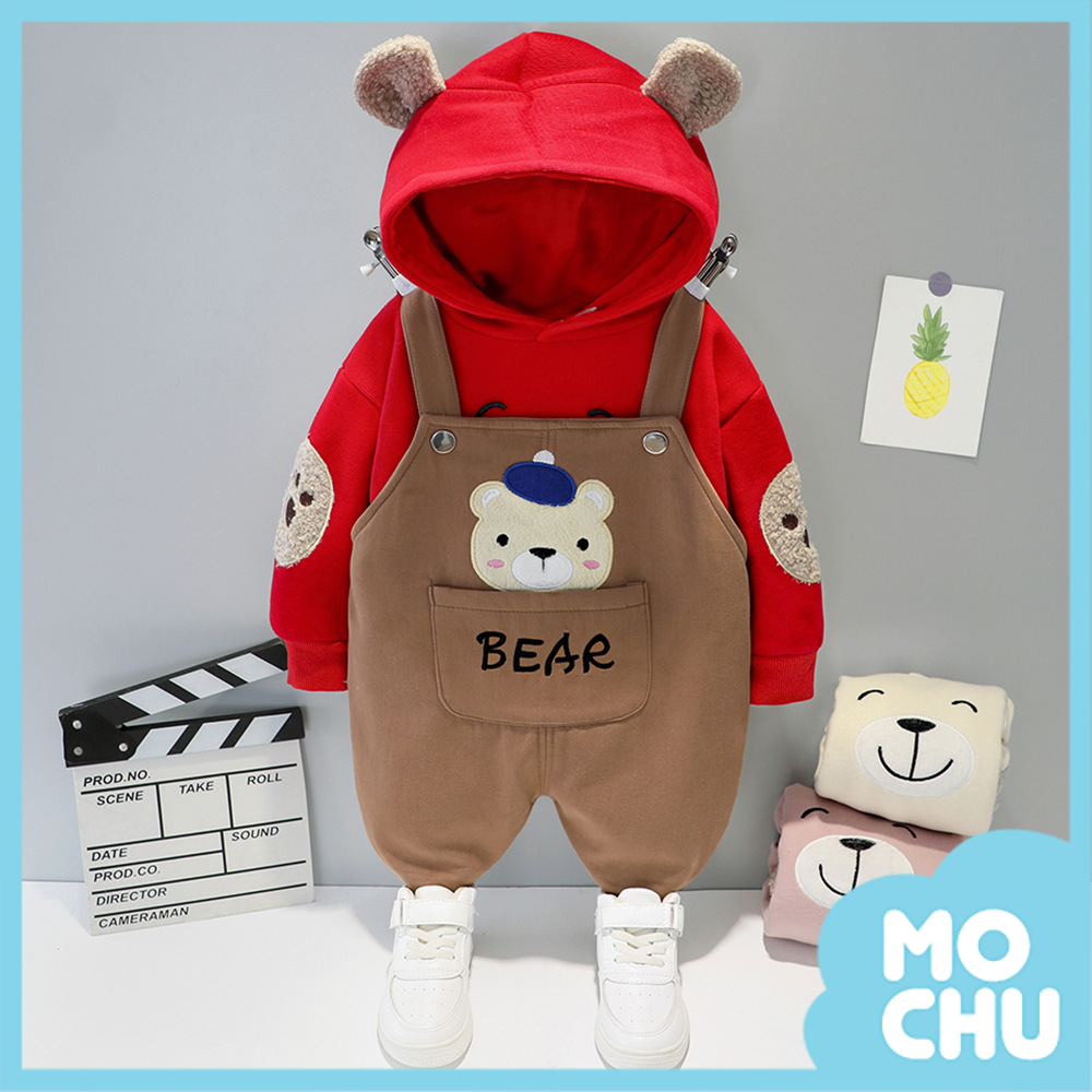 畫家小熊加絨吊帶褲套裝(四色)