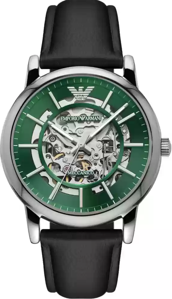 萬年鐘錶 - ARMANI  精品腕錶  綠面雅爵鏤空機械皮革男錶 AR60068  錶徑43MM