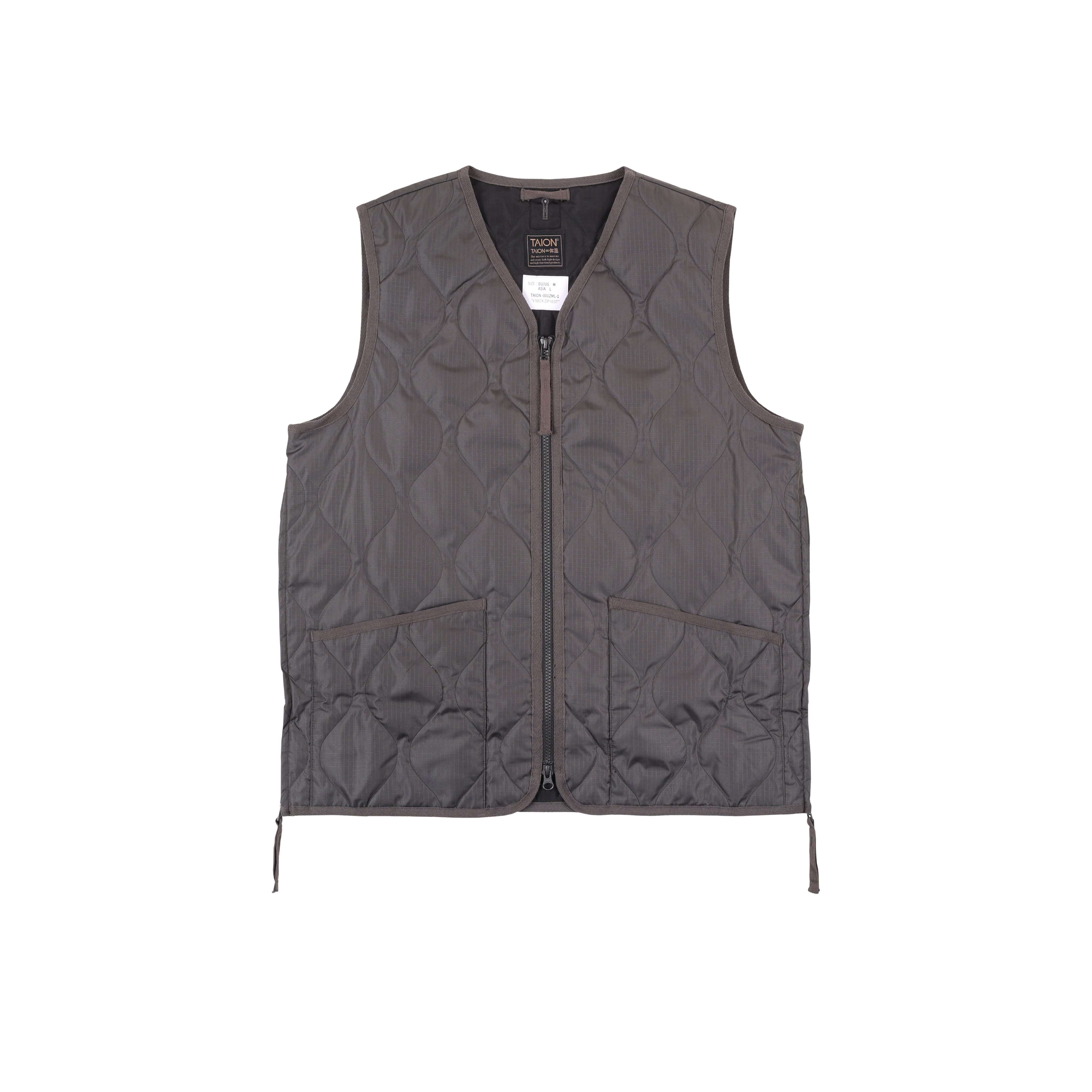 TAION MILITARY V-NECK ZIP DOWN VEST TAION-001ZML-1 CHAR