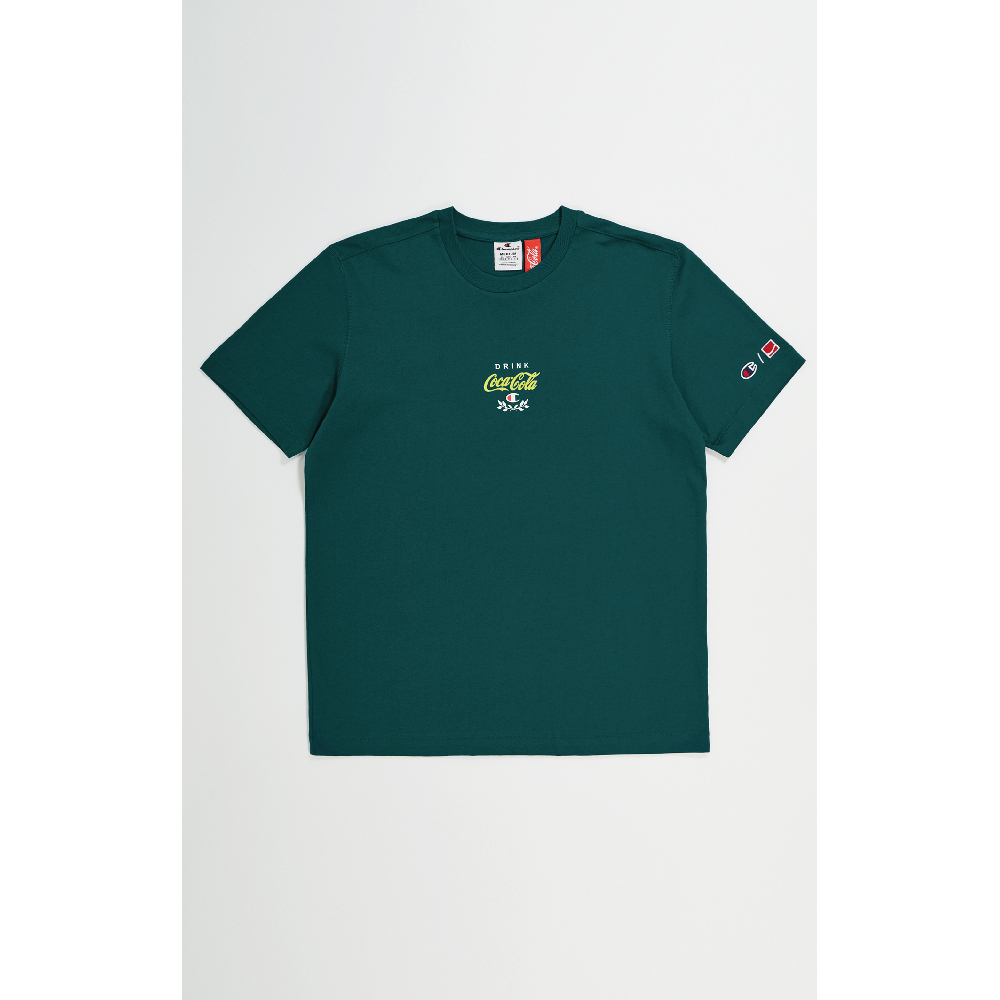 男款-Coca Cola x CHAMPION植絨LOGO印花短袖Tee-綠色（220184-GS502）