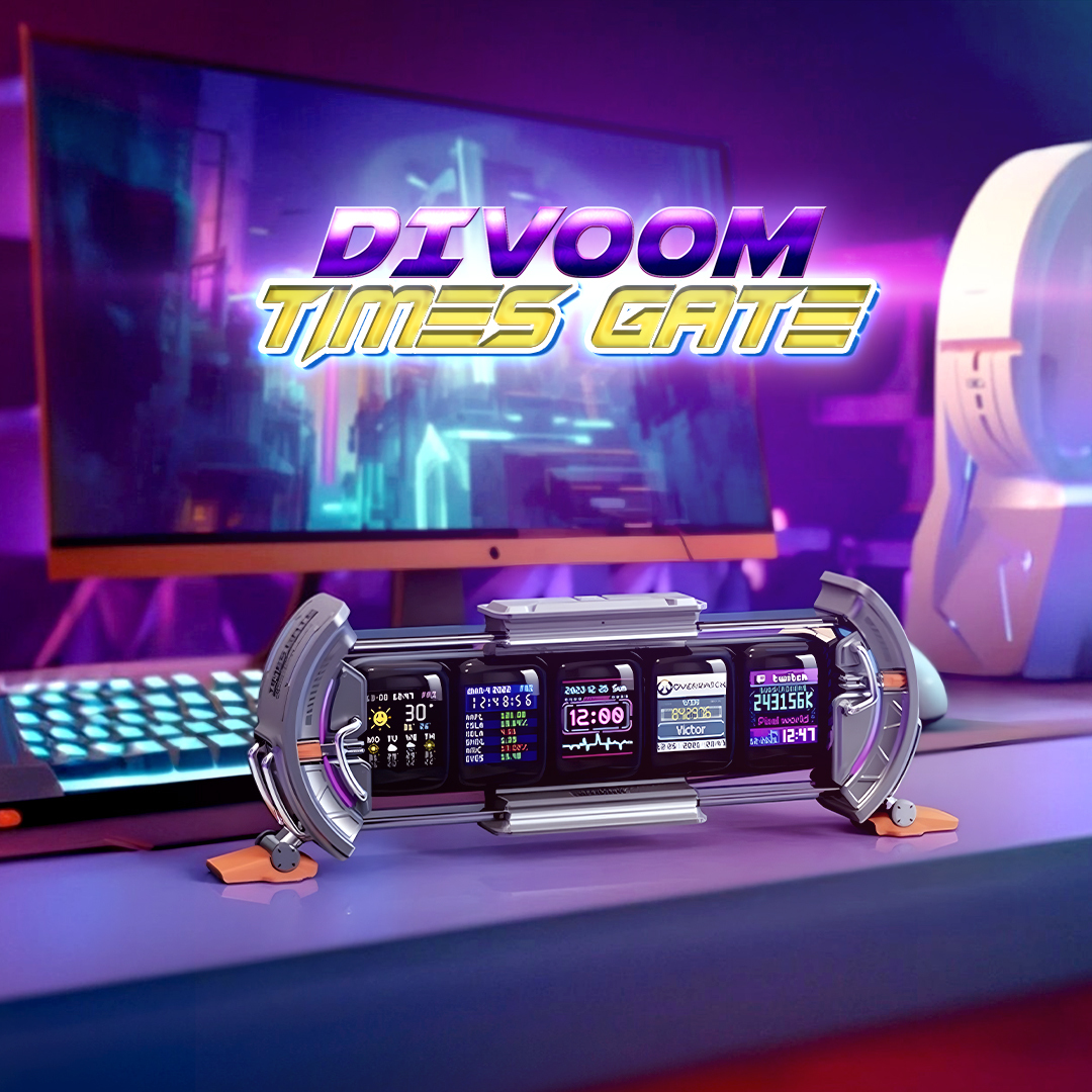 Divoom Times Gate - Cyberpunk 遊戲設定數位時鐘,附智慧應用程式控制、WiFi 連接、RGB LED  顯示、個人化儀表板、遊戲室和辦公室裝飾的像素藝術(銀色)