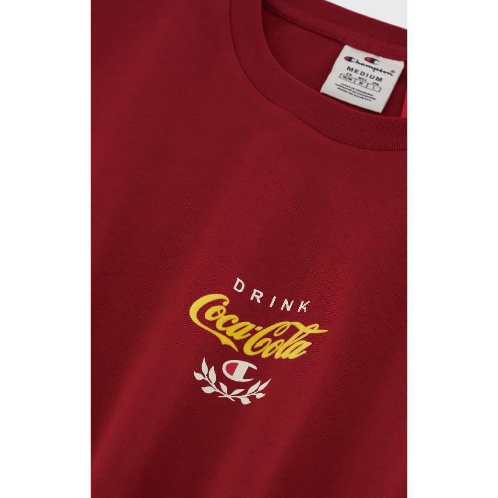 男款-Coca Cola x CHAMPION植絨LOGO印花短袖Tee-深紅色（220184-RS506）