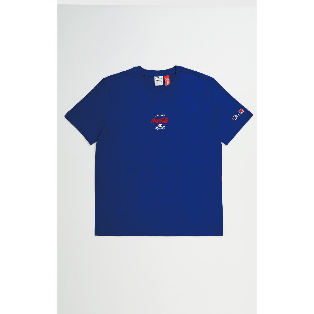 男款-Coca Cola x CHAMPION植絨LOGO印花短袖Tee-藍色（220184-BS559）