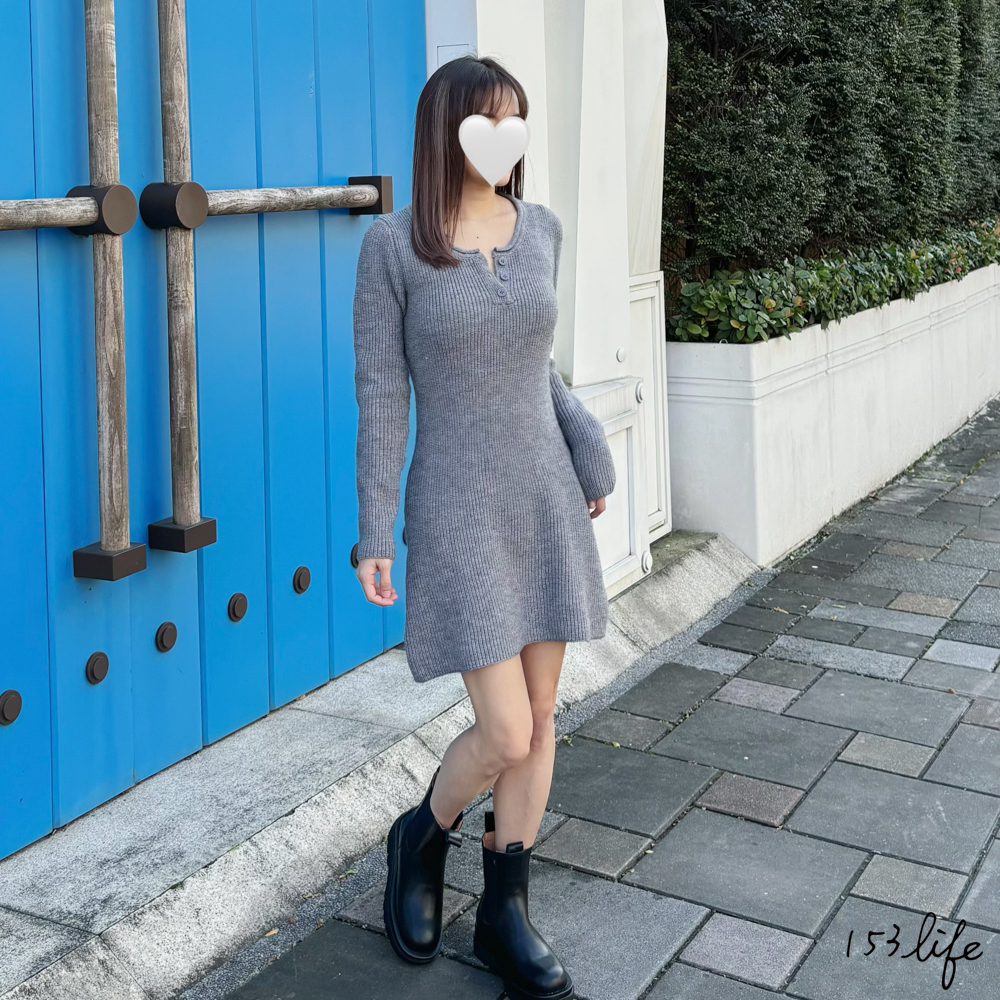 |現貨|秋冬厚軟針織合扣子圓領短洋裝(2色)