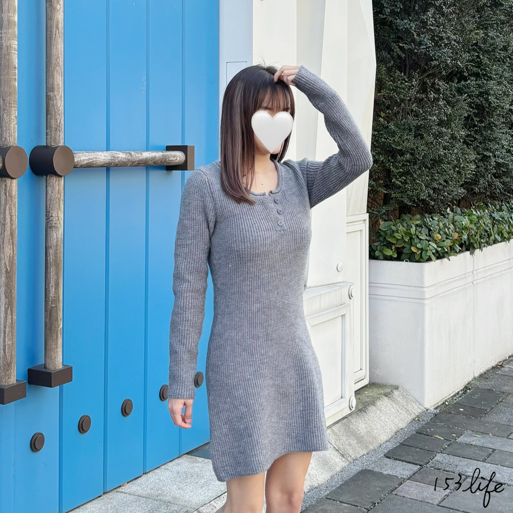 |現貨|秋冬厚軟針織合扣子圓領短洋裝(2色)