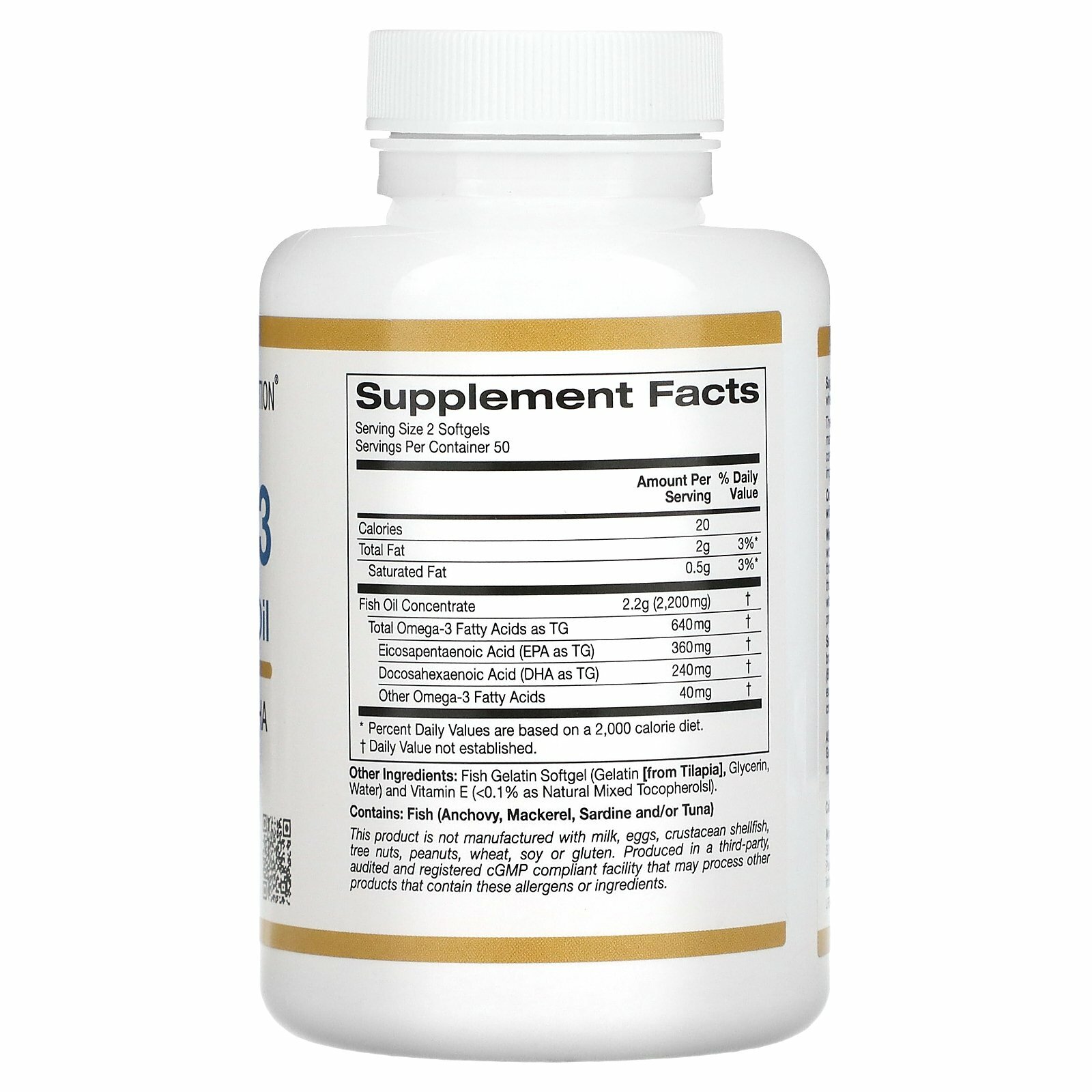 California Gold Nutrition, Omega-3 優質魚油，180 EPA/120 DHA，100 粒魚明膠軟凝膠