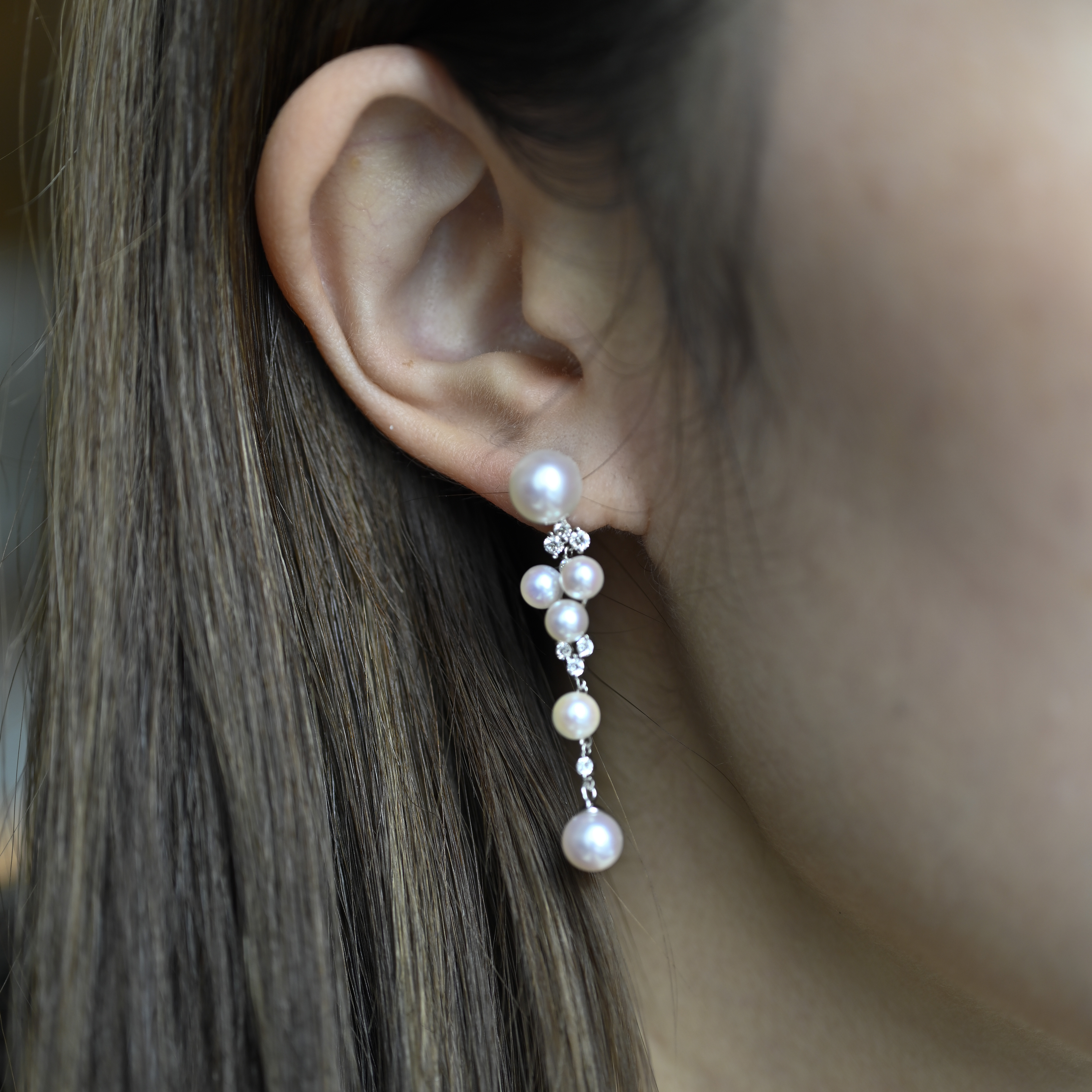 18K Grande Long Akoya Pearl Diamond Earring