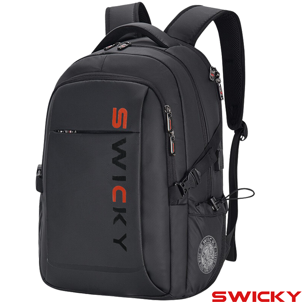【SWICKY】簡約質感大容量休閒後背包/旅遊背包/辦公包 (啞光黑)