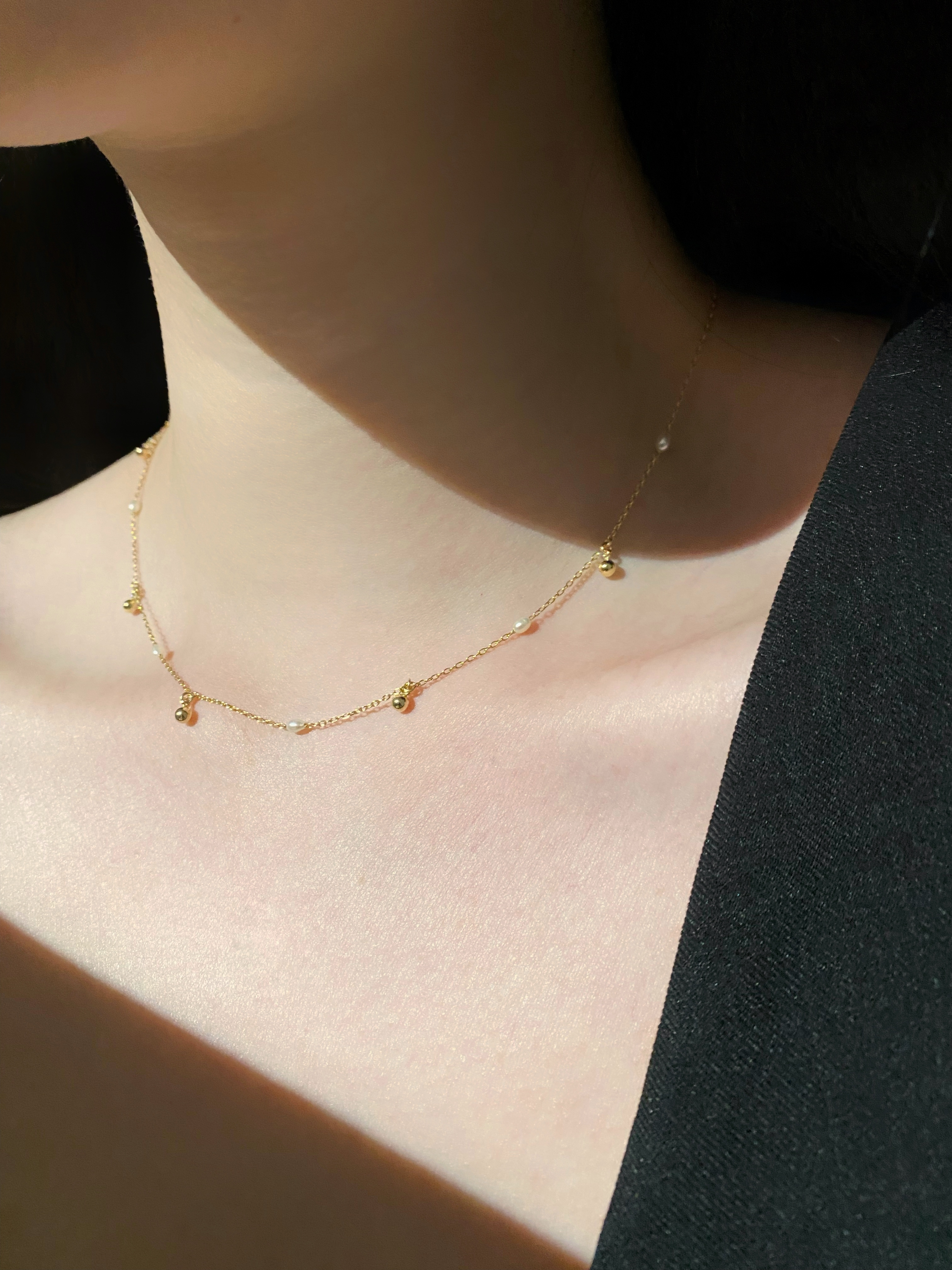 法式珍珠墜小金珠項鍊