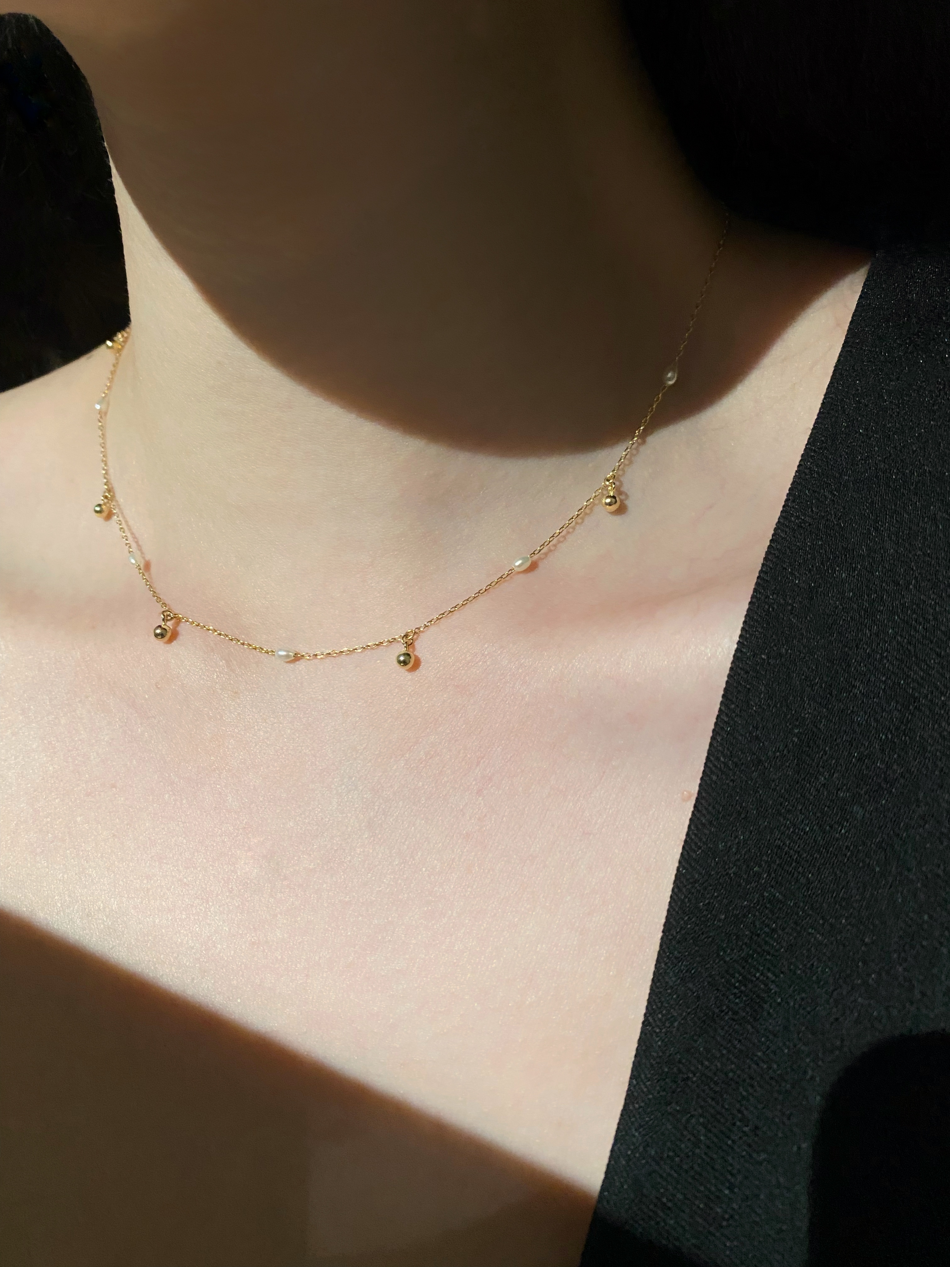 法式珍珠墜小金珠項鍊