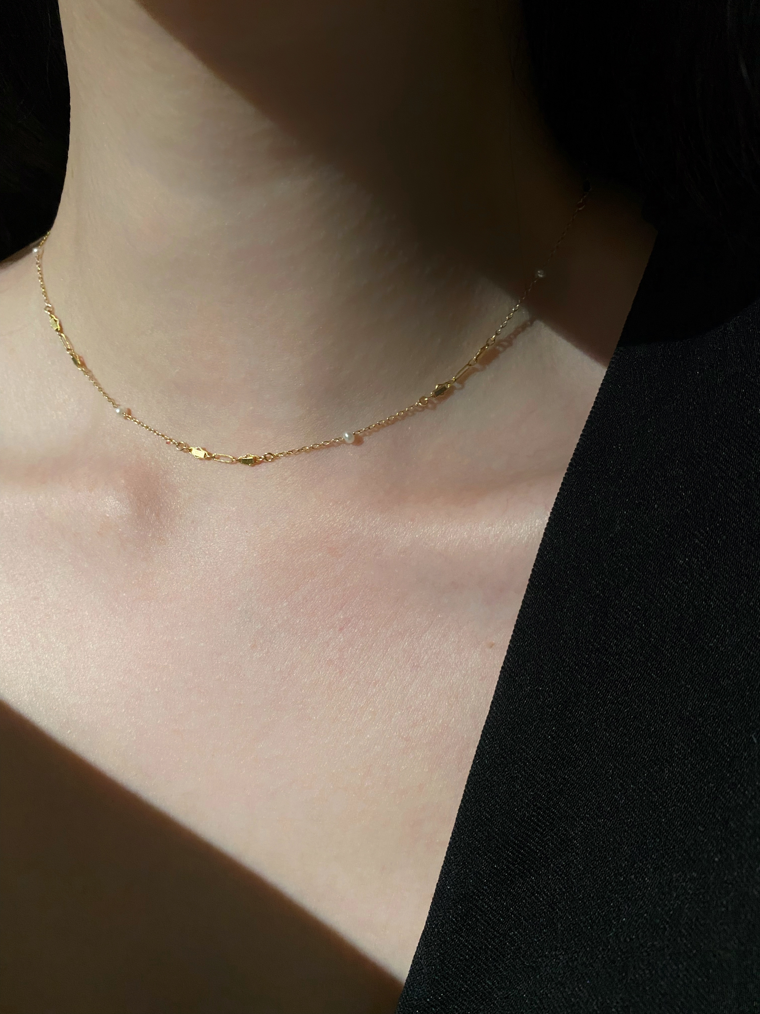 壓花雲朵間隔珍珠項鍊