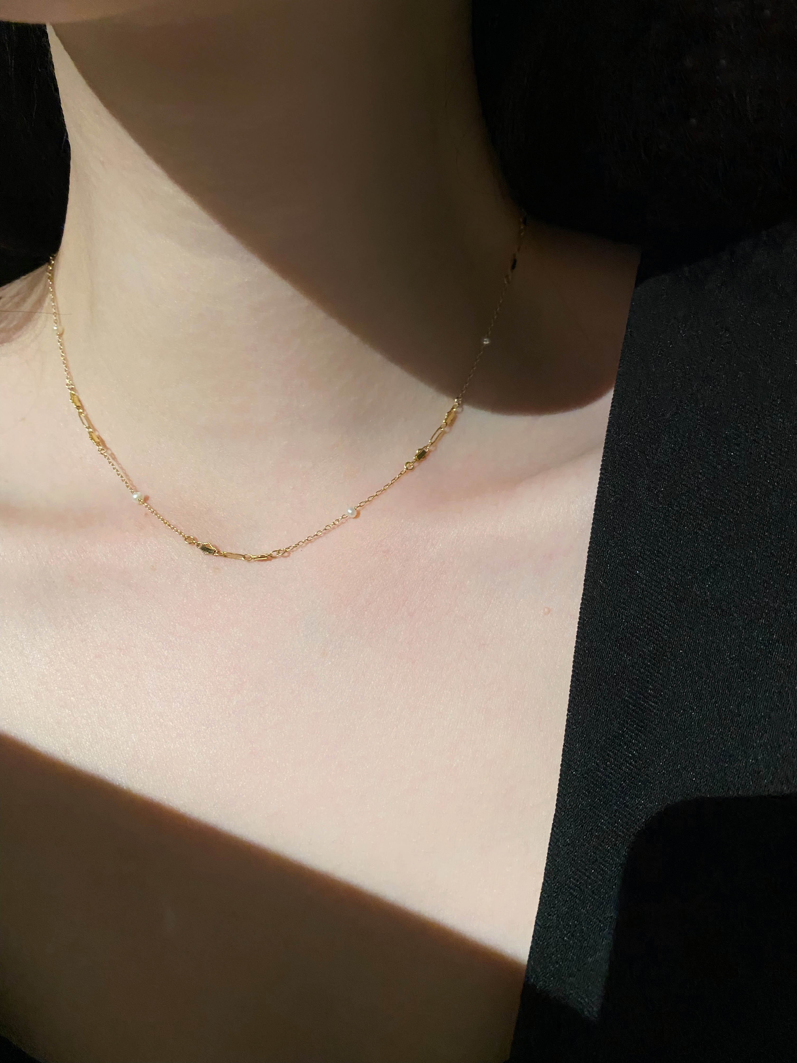 壓花雲朵間隔珍珠項鍊