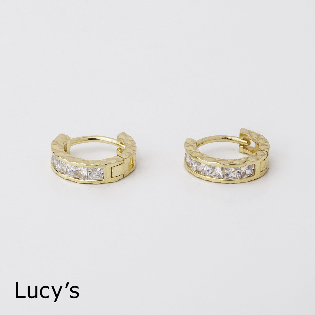 925純銀 切紋排鑽 易扣耳環 (108691)