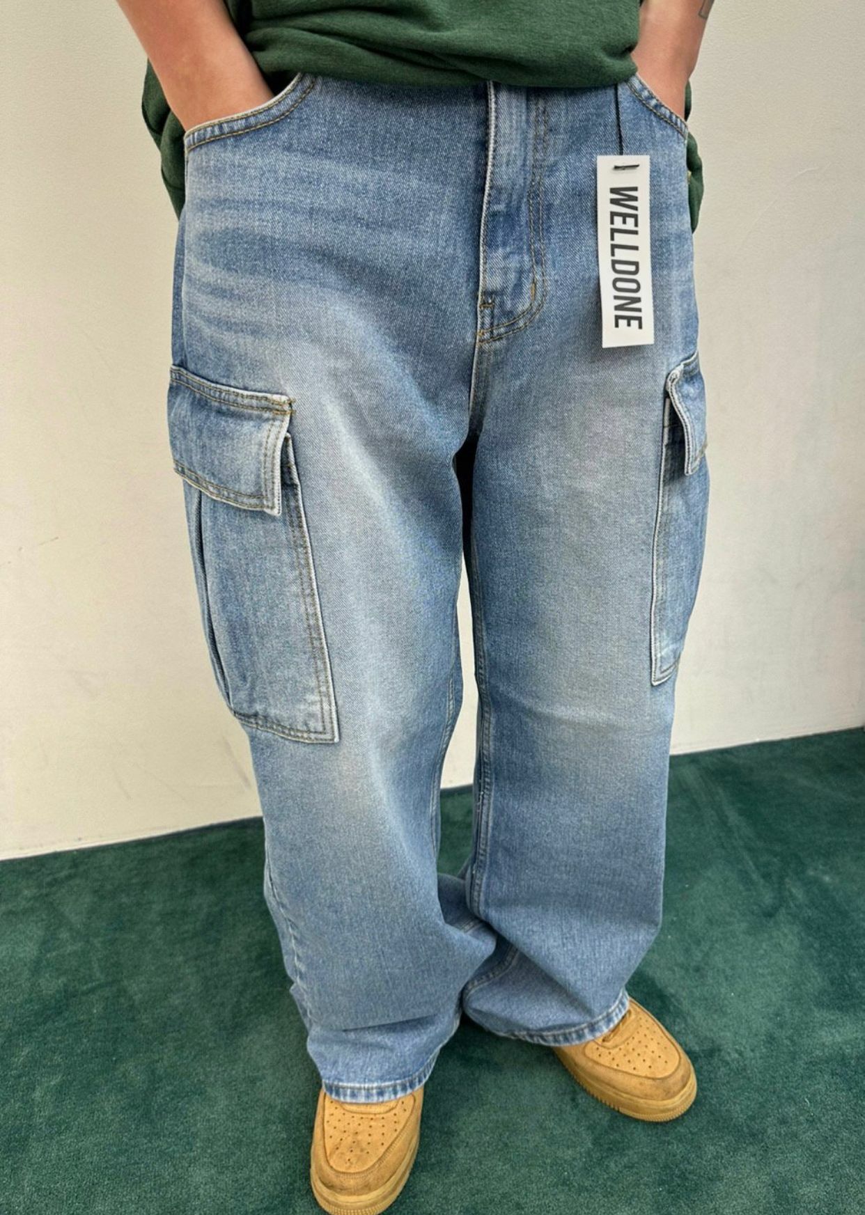 洗水工裝鬆身牛仔褲 WELL DONE-005P