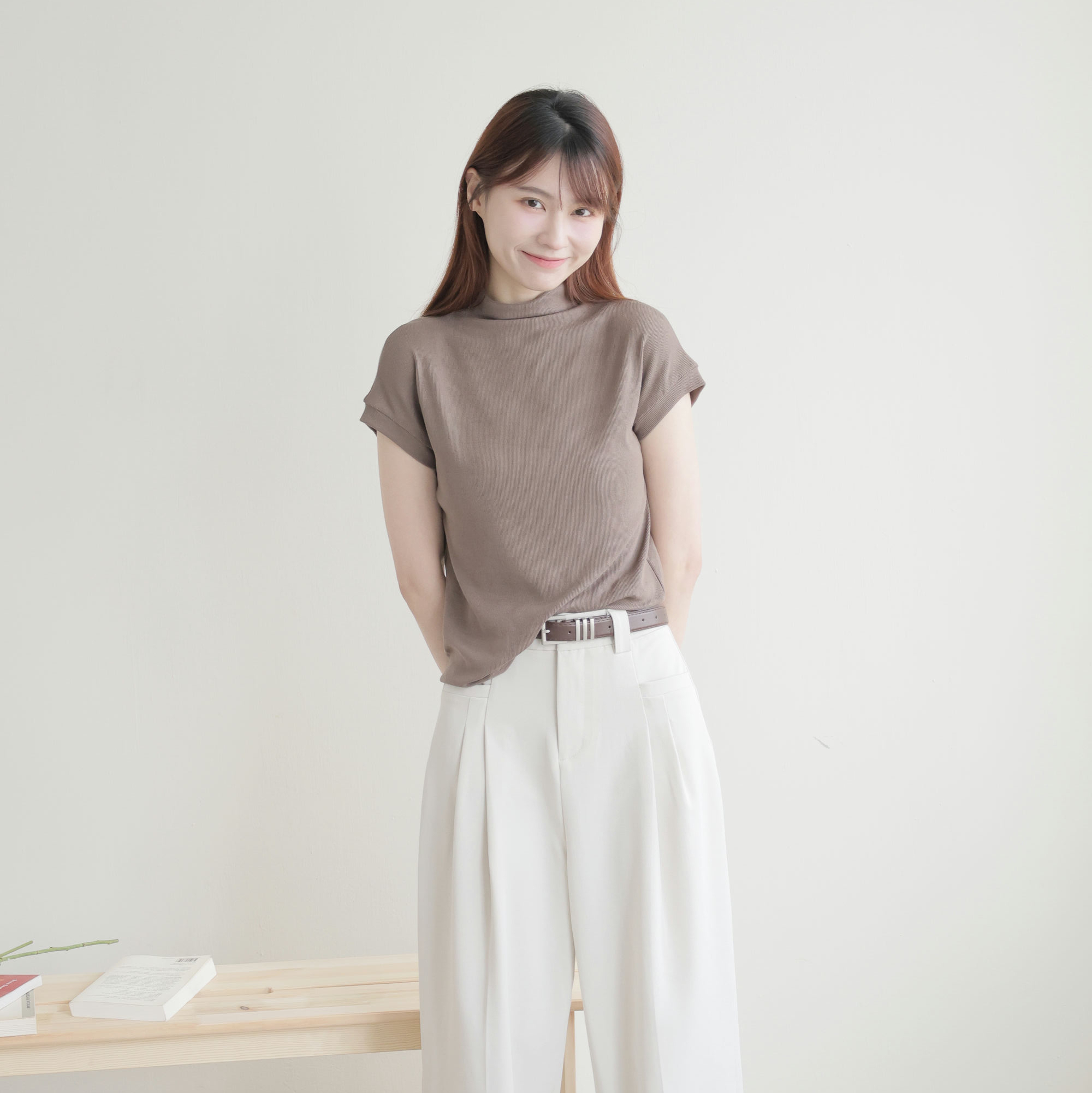 立領小飛袖微彈上衣