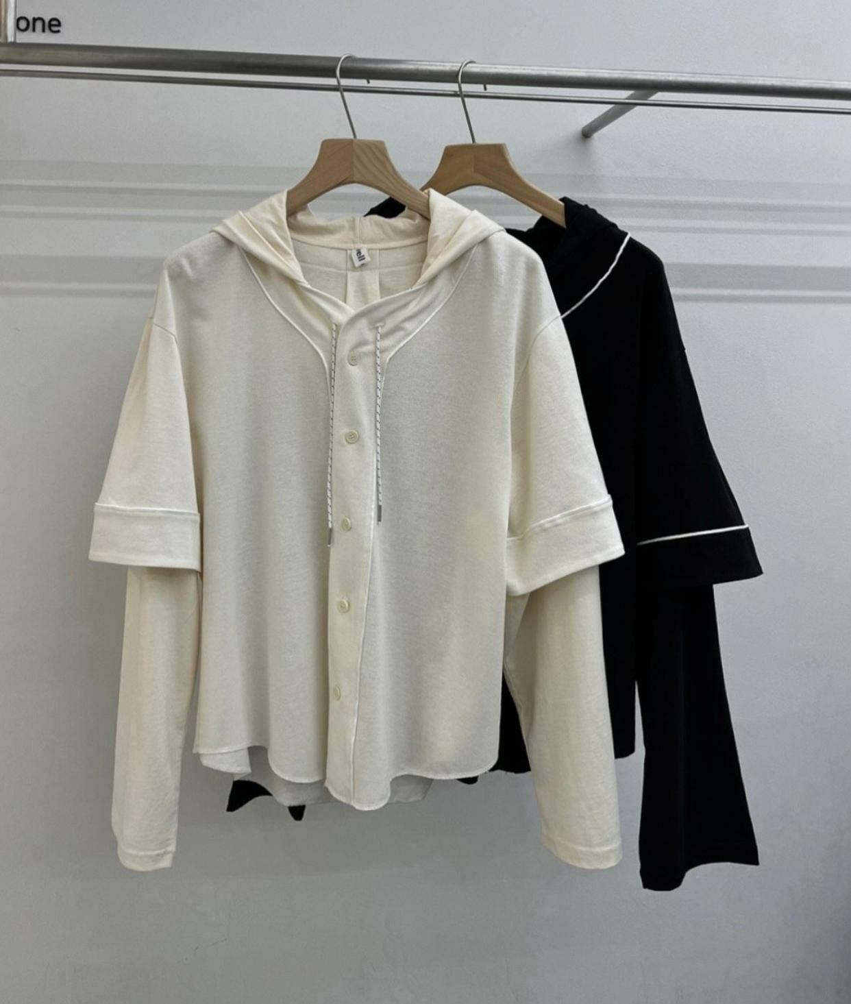 淨色假兩件連帽開胸外套 WELL DONE-007JK