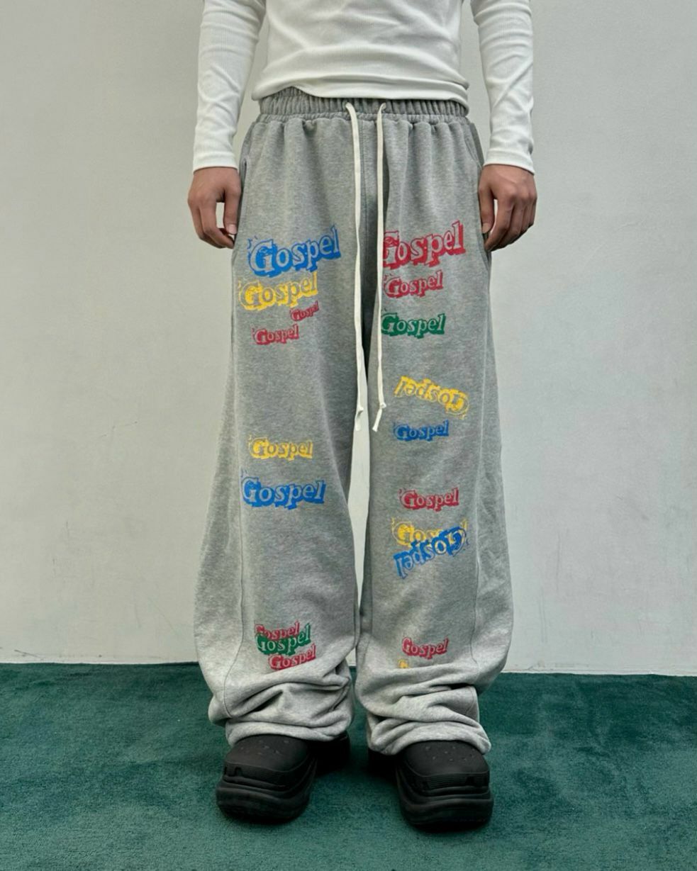 英文字棉質可束腳運動褲 WELL DONE-010P