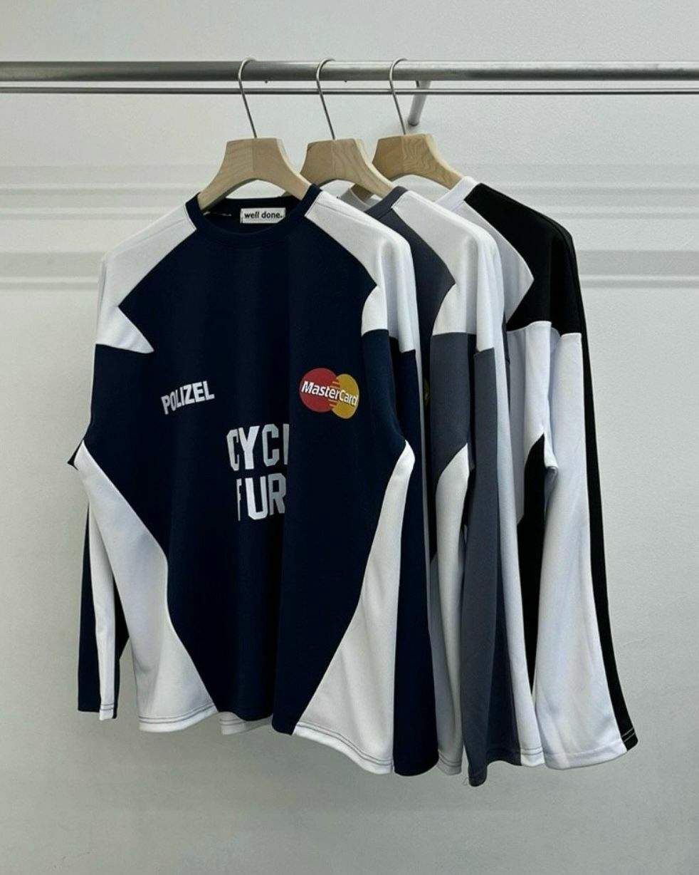 拼色英文字圖案長袖衫 WELL DONE-011T