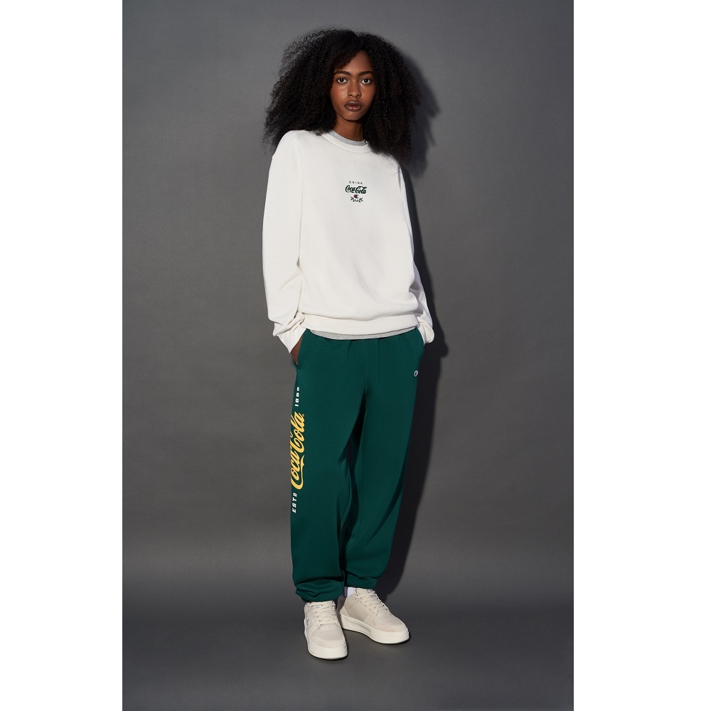 男款-Coca Cola x CHAMPION 植絨Logo大學衛衣-淺灰白色（220181-ES001）