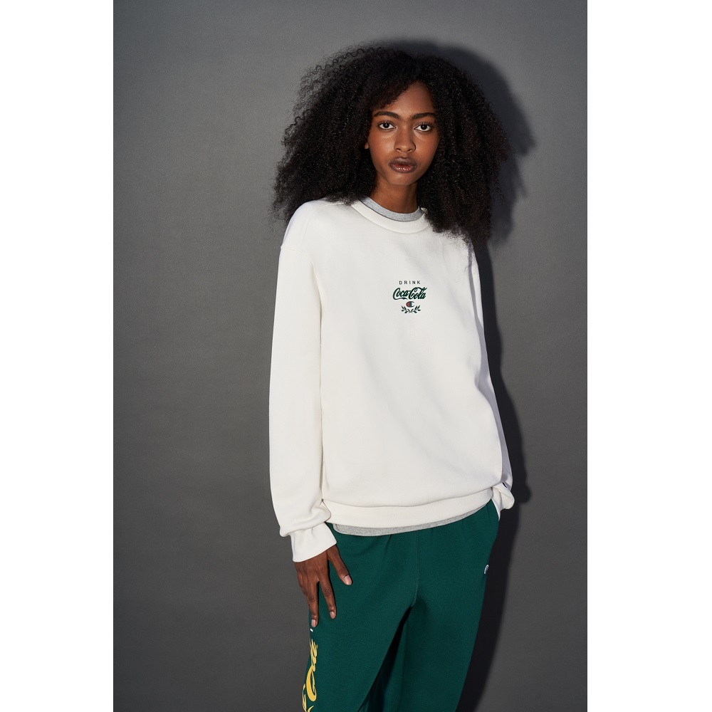 男款-Coca Cola x CHAMPION 植絨Logo大學衛衣-淺灰白色（220181-ES001）