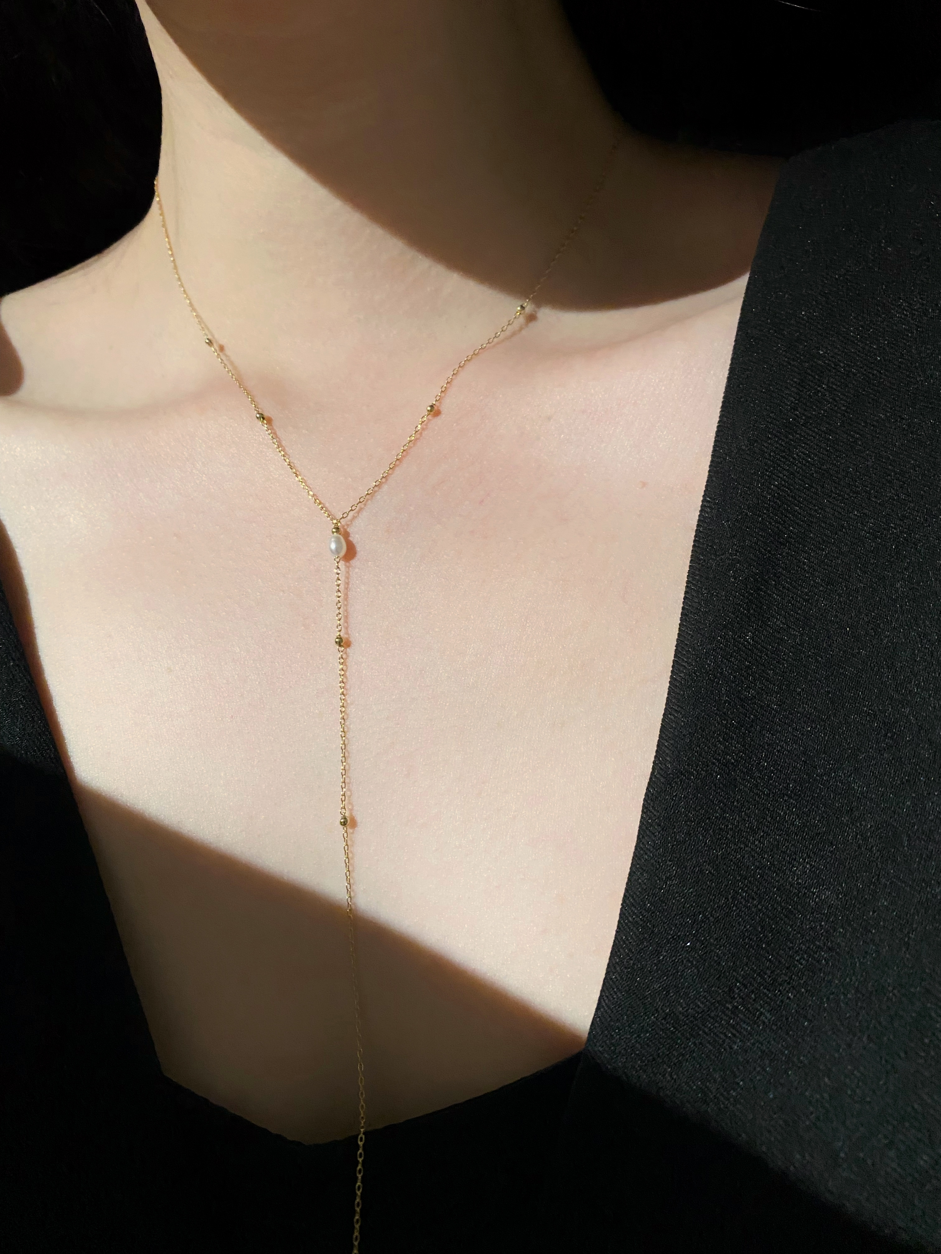 米粒珍珠金珠 Y 字項鍊