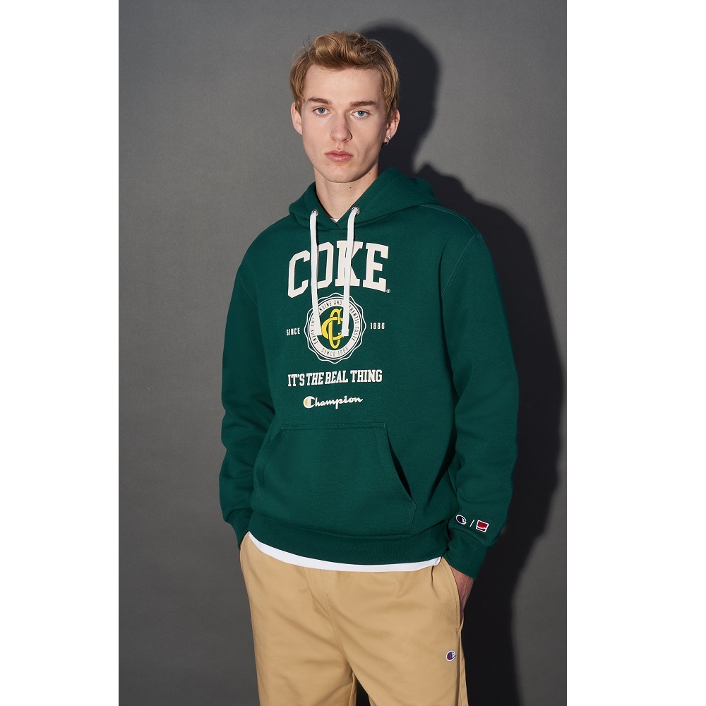 男款-Coca Cola x CHAMPION 男款 校園風連帽衛衣-綠色（220180-GS502）
