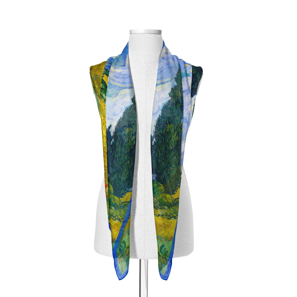 藝術絲巾｜梵谷《麥田裡的絲柏樹》