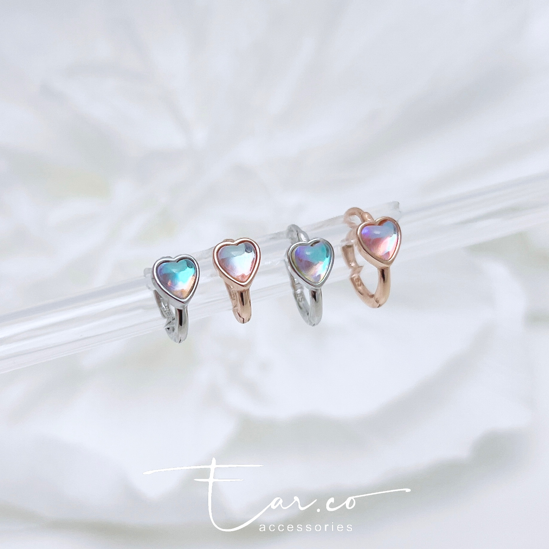 幻彩月光石純銀小耳圈 [睡覺不用脫! ] #A1012