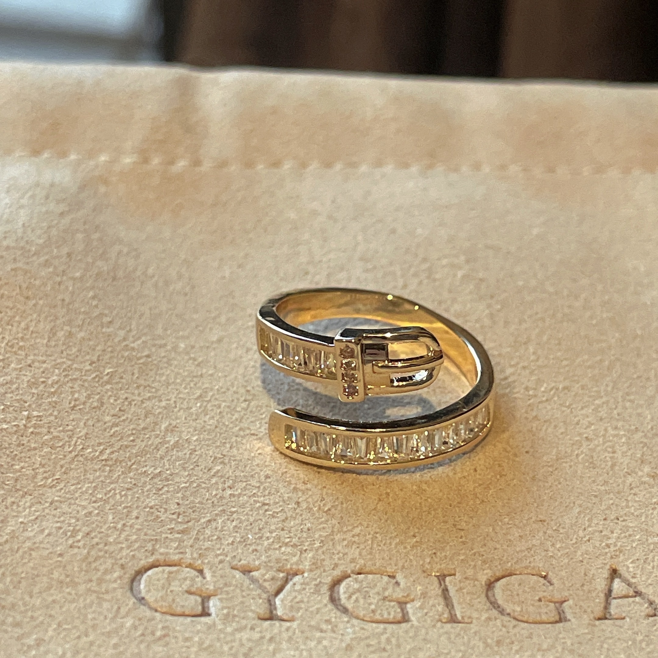 皮帶扣金屬嵌水鑽 開口定製戒