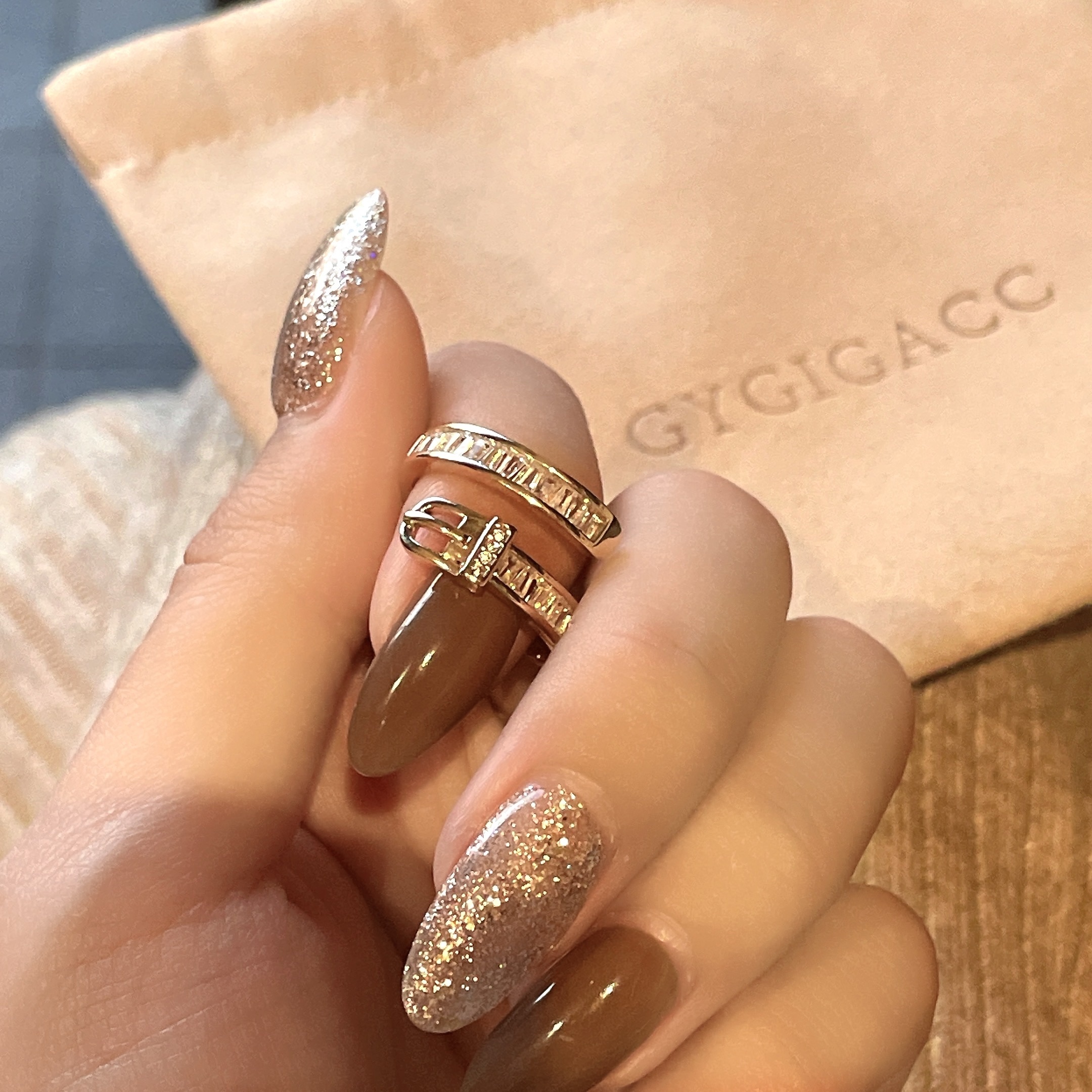 皮帶扣金屬嵌水鑽 開口定製戒