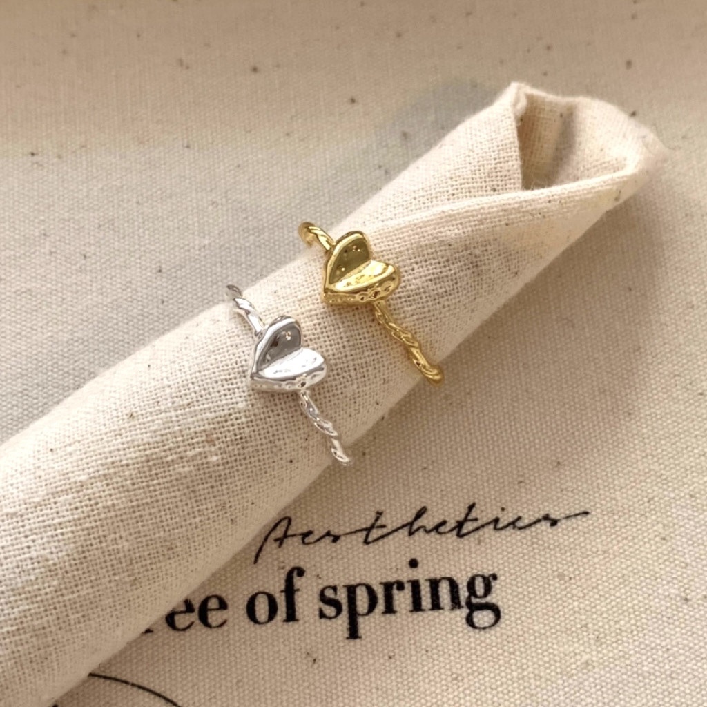 低奢金銀箔愛心 細開口戒