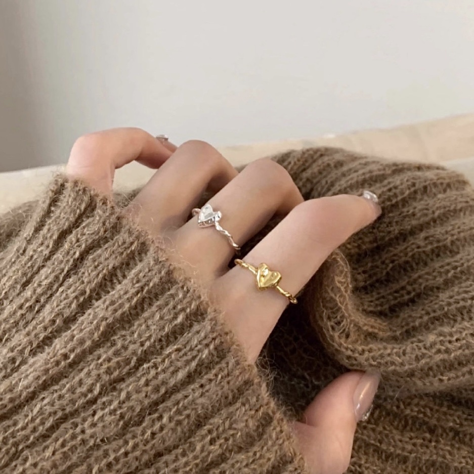 低奢金銀箔愛心 細開口戒