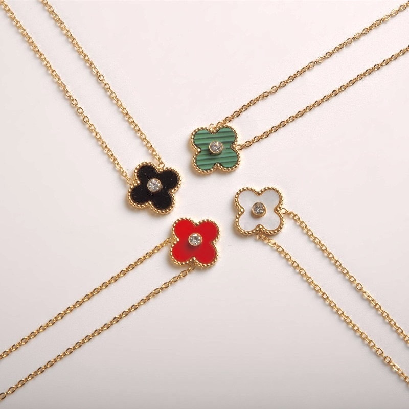 香奶風四葉草”水鑽白貝/滴釉定製項鍊