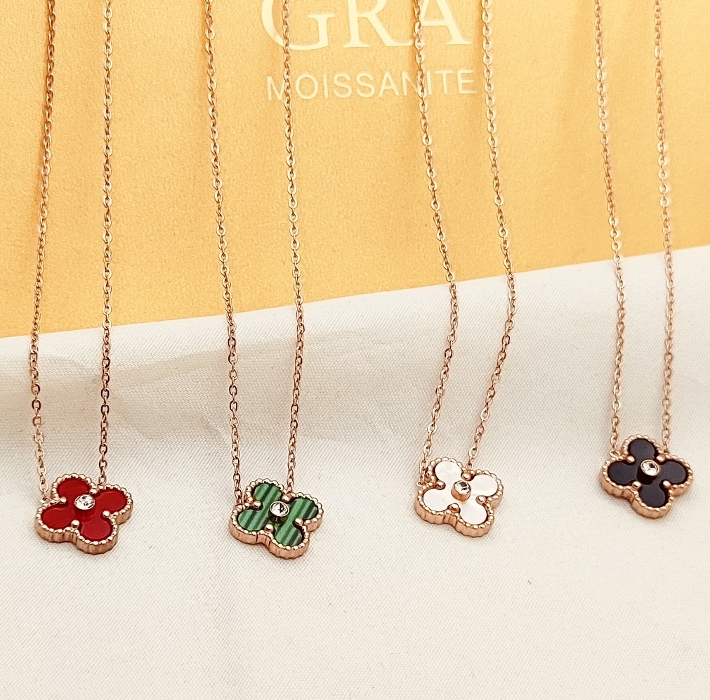 香奶風四葉草”水鑽白貝/滴釉定製項鍊