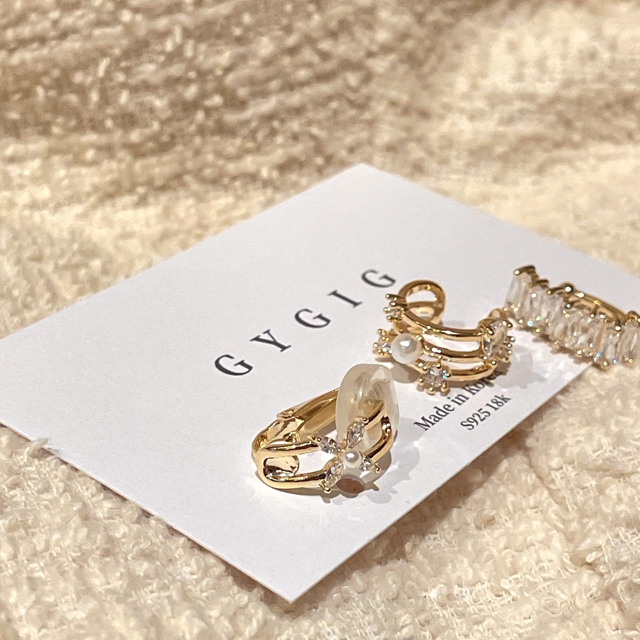 金水滴晶鑽溫柔小花 耳骨夾三件組