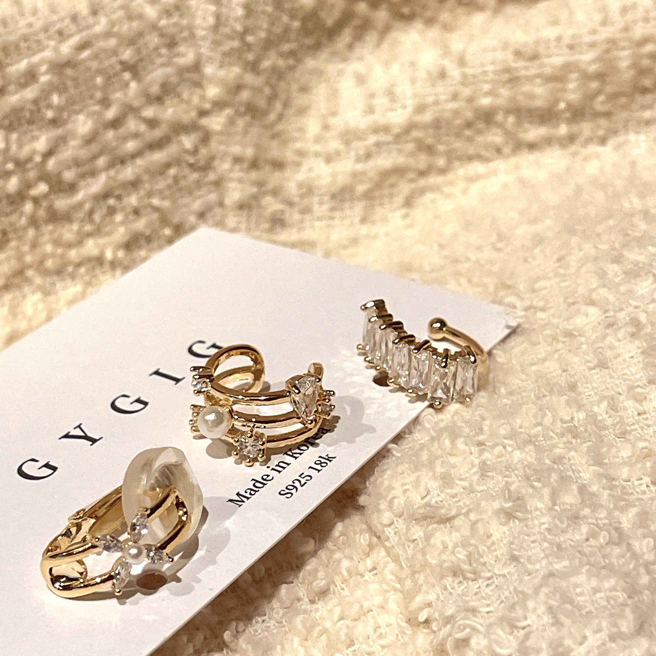 金水滴晶鑽溫柔小花 耳骨夾三件組