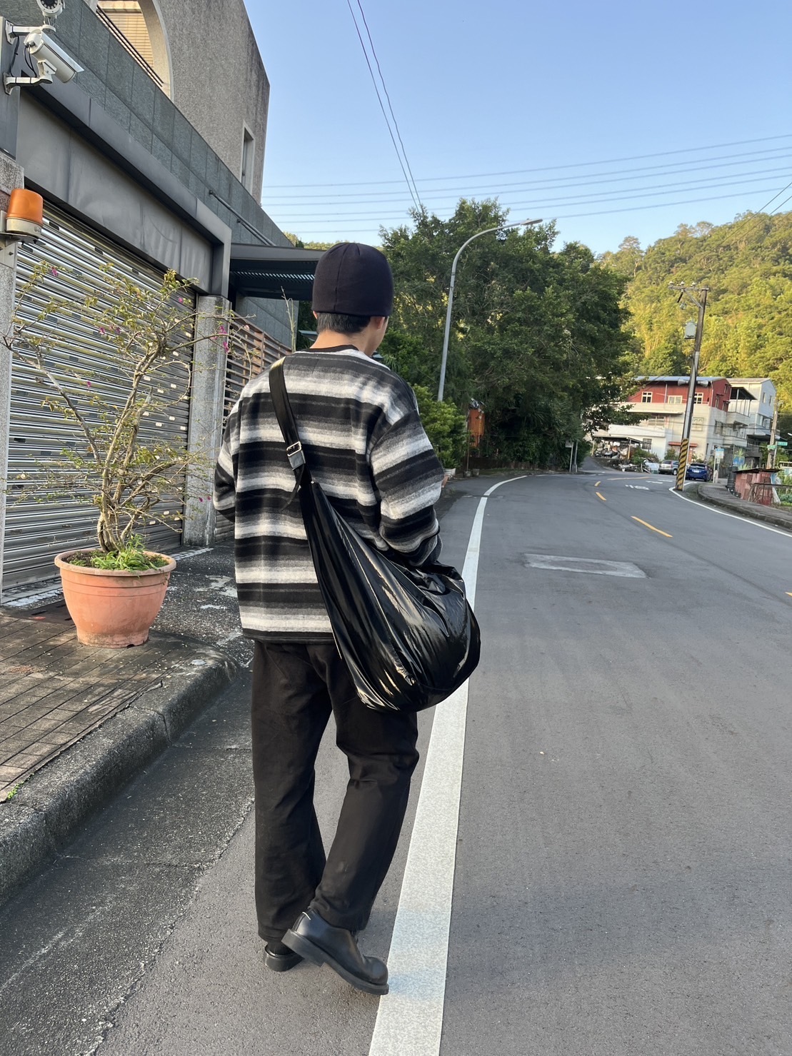 🇰🇷韓國 毛面 拼接 條紋 長袖 外搭