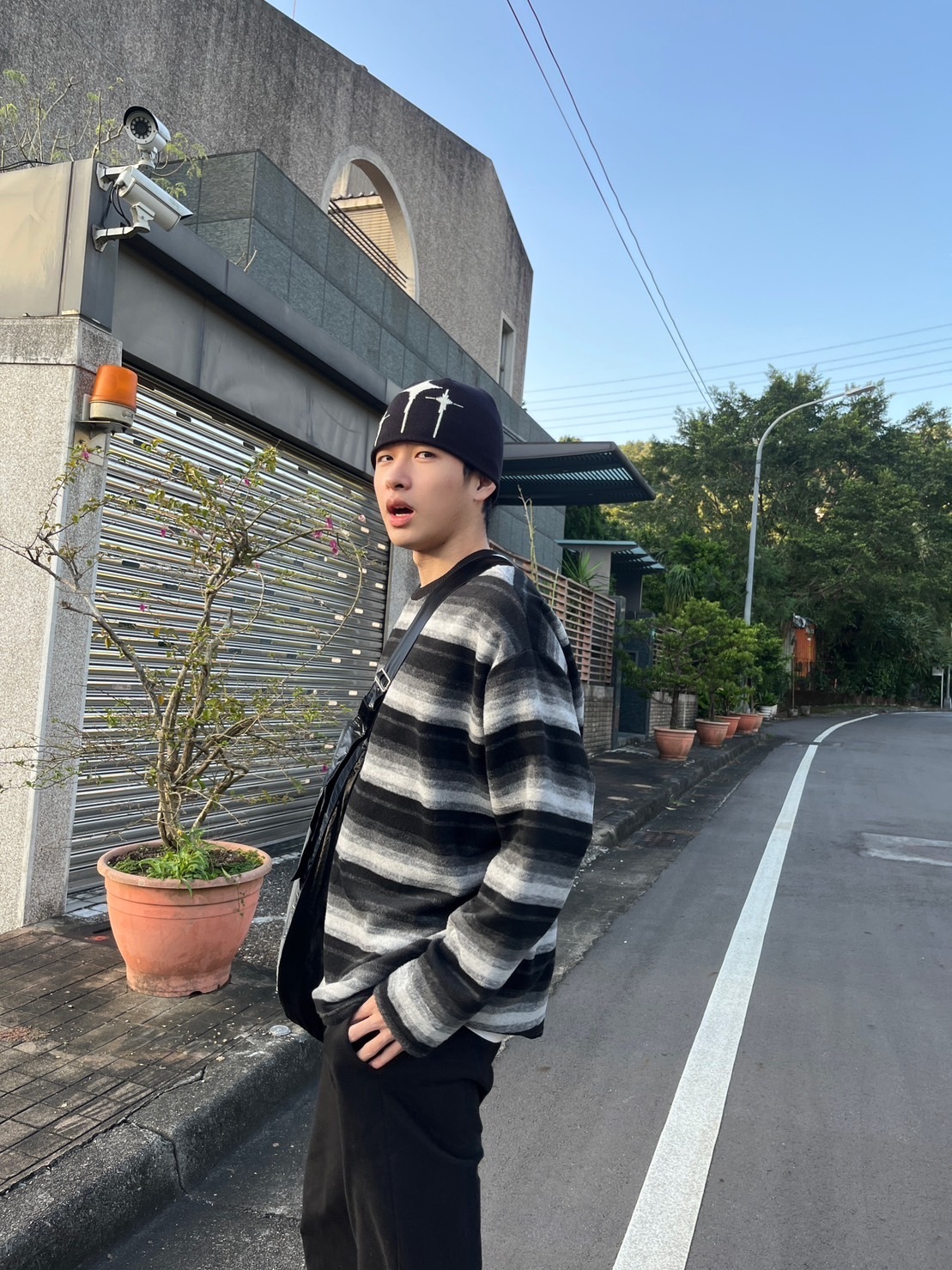 🇰🇷韓國 毛面 拼接 條紋 長袖 外搭