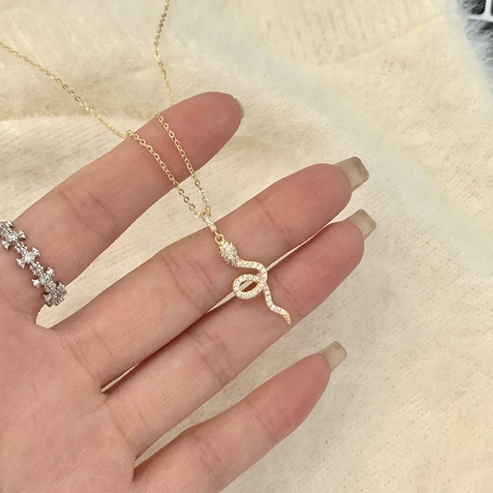 低奢金銀鑽一體蛇墜 項鍊