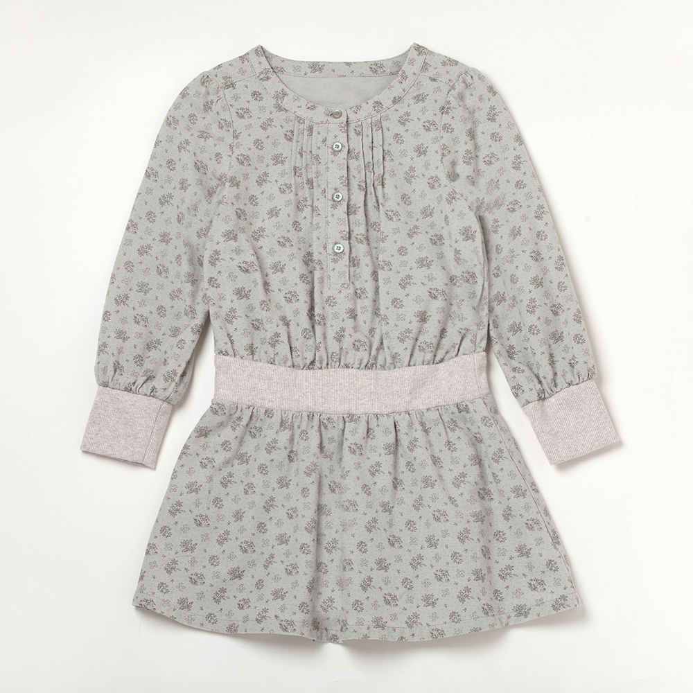 PIPPY純樸棉質碎花圓領連身裙洋裝 棕