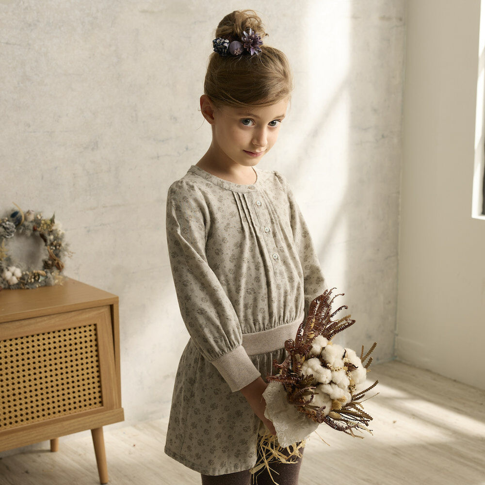 PIPPY純樸棉質碎花圓領連身裙洋裝 棕