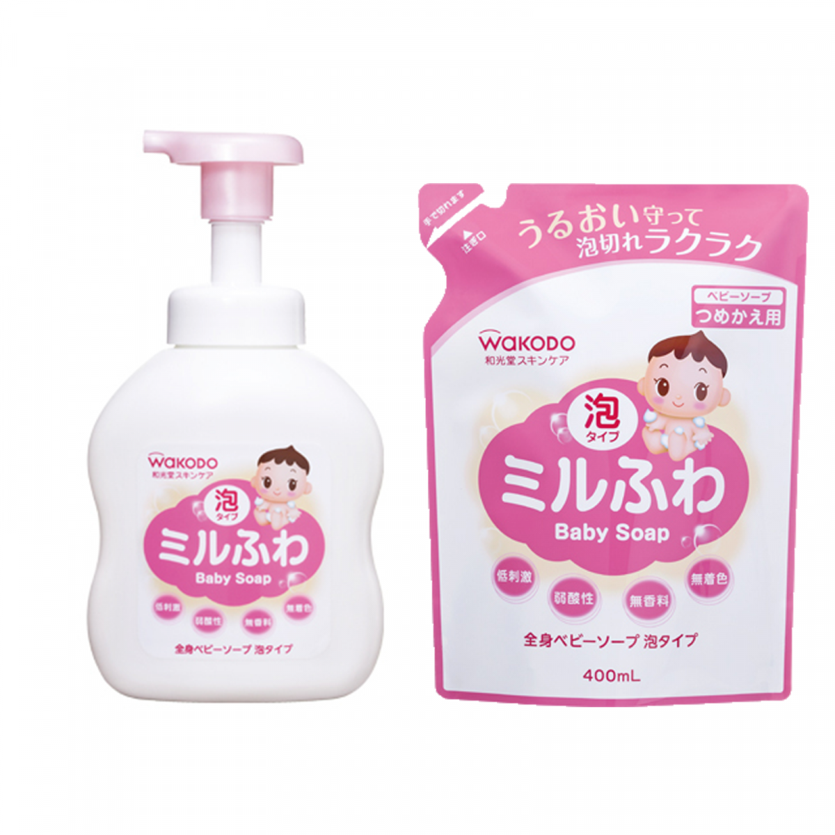 和光堂 - MIRUFUWA 嬰兒沐浴露泡沫型組合 450ml + 400ml 補充裝