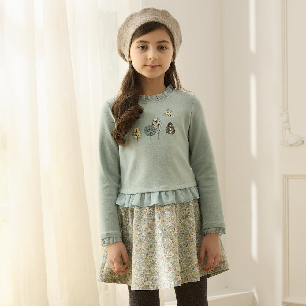 PIPPY荷葉領圍碎花連身裙洋裝 綠